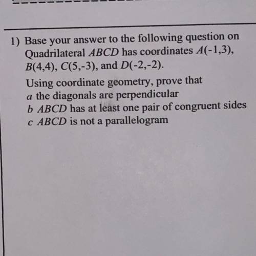 Prove that

a. the diagonals are perpendicular 
b. ABCD has at least one pair of congruent sides
c