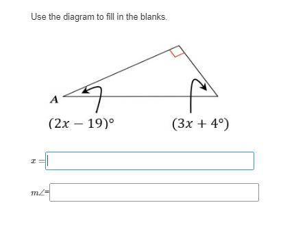 Use the diagram to fill in the blanks
x=
m∠=