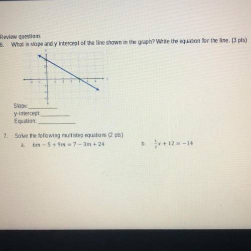 Review questions

6. What is slope and y intercept of the line shown in the graph? Write the equat