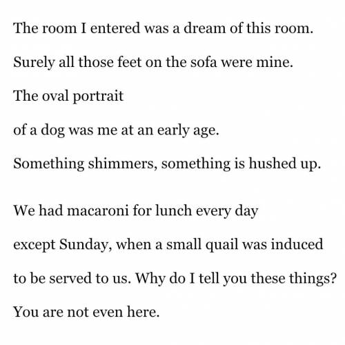 We will be going over the following poem: This Room

1) In your own words, write a 2-3 sentence su