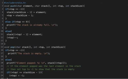 write a c program to insert and delete values from stack( to perform pop and push operations) using
