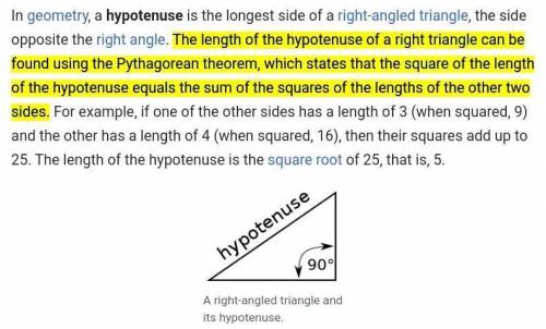 In a right angled triangle, the square of the length of hypotenuse is equal to

the sum of the leng