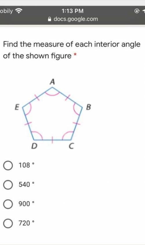 Find the measure of each interior angle of the shown figure *​