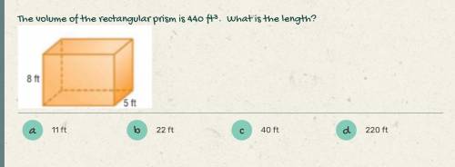 PLEASE HELP FAST!! The volume of the rectangular prism is 440 ft³. What is the length?