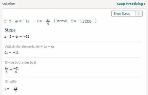 Use the Quadratic Formula to solve the equation x2 + 4x = - 11.