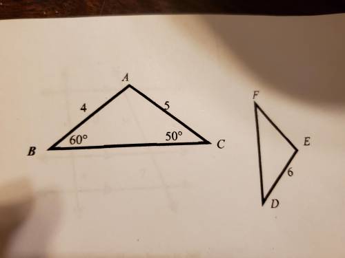 Given: triangle BAC is similar to triangle DEF
a) Find FE (FE = 4.5?)
b) Find angle D