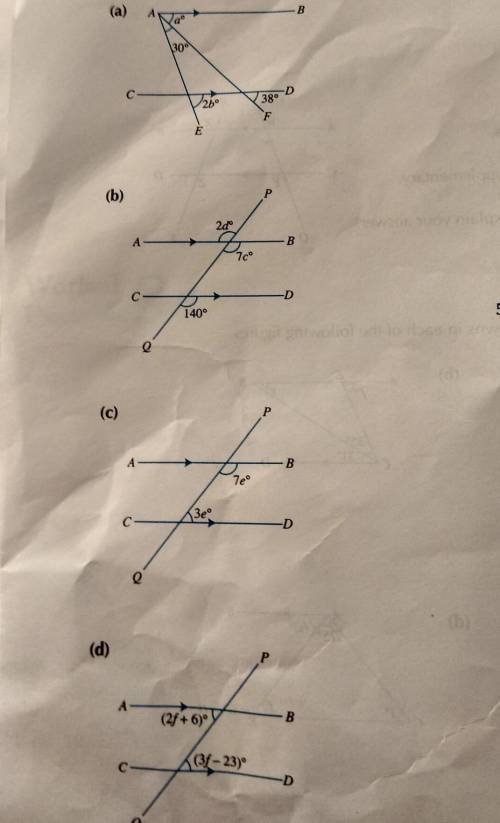 given that AB//CD, find the values of the unknown in each of the following figure. please with step