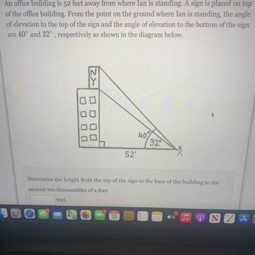 Determine the height from the top of the sign to the base of the building to the nearest ten thousa