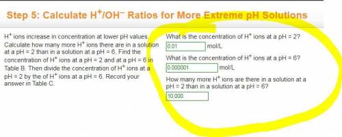 Step 5: Calculate H+/OH– Ratios for More Extreme pH Solutions

H+ ions increase in concentration a