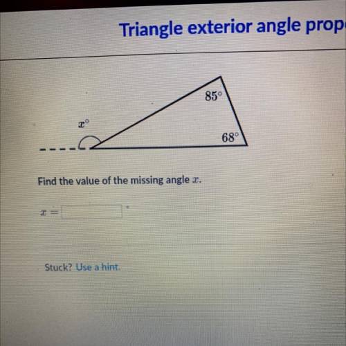 85
68
Find the value of the missing angle