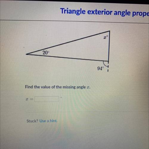 20
94
Find the value of the missing angle