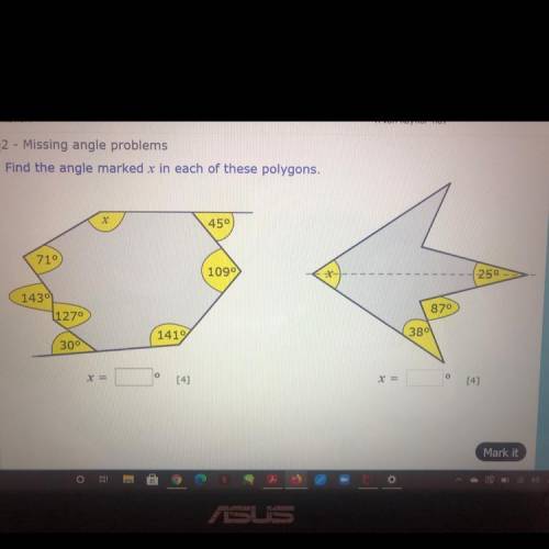 Plz help you have to find the angle marked x in each of these polygons