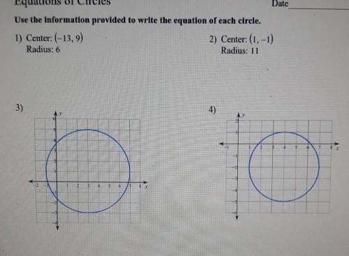 Use the information provided to write the equation of each circle​