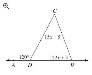 NEED HELP ASAP 20 POINTS WHAT WOULD THE MEASUREMENT FOR THE EXTERIOR ANGLE (ANGLE B) BE???