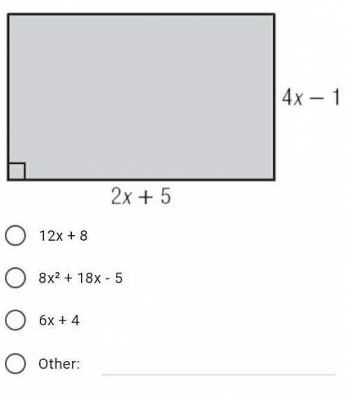 Find an expression for the area of the rectangle. Write your answer in standard form.​