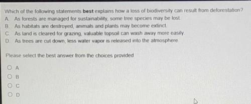 which of the following statements best explains how a loss of biodiversity can result from deforest