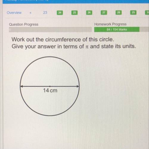 Work out the circumference of this circle.

Give your answer in terms of rt and state its units.
1