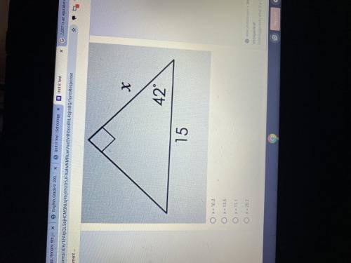 Solve for x. Round your answer to the nearest tenth. X 42 15
Plz gelp