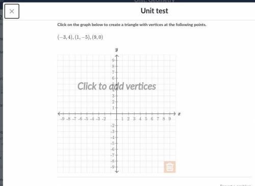 Click on the graph below to create a triangle with vertices at the following points. (-3,4), (1,-5)