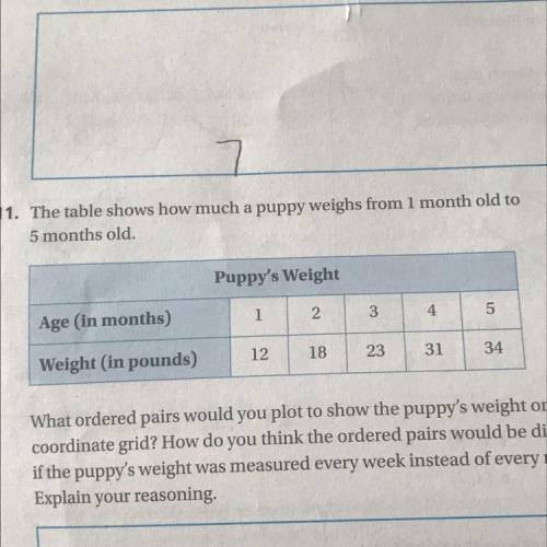 What ordered pairs would you plot to show the puppy's weight on a

coordinate grid? How do you thi