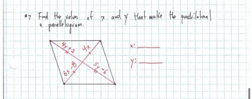Find the values of x and y that make the quadrilateral a parallelogram
