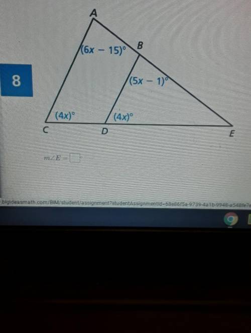 Help I need to find measure of m<E asap.​