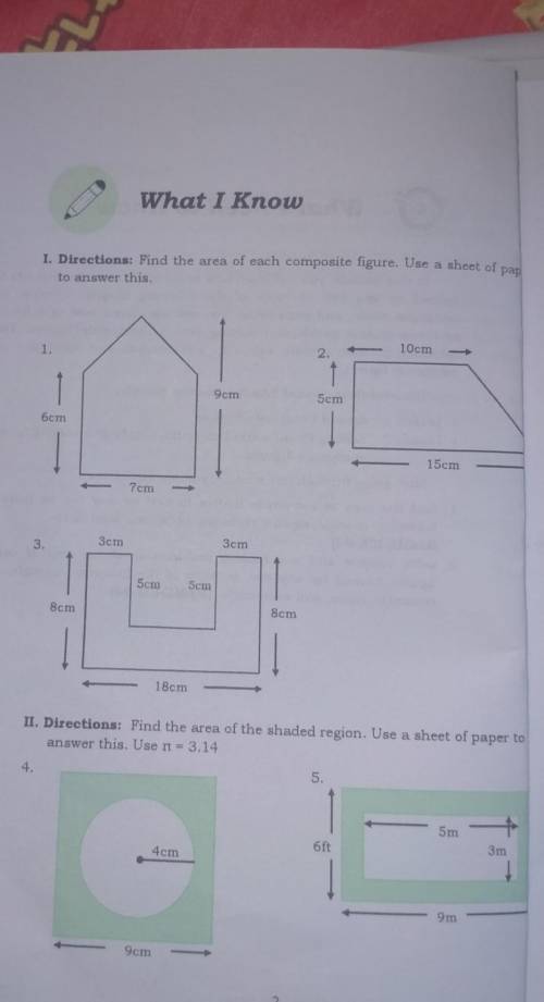 What i know

direction:find the area of each composite figure use a sheet paper to answer this!pls