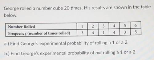 George rolled a number cube 20 times. His results are shown in the table below.​