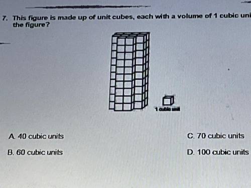 Hi his figure is made up of unit cubes, each with a volume of 1 cubic unit.

What is the volume of