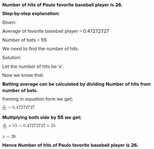 Paolo keeps track of his favorite baseball player’s batting average, and notices the average is 0.47