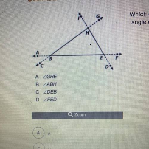 Which of the following is not an exterior angle of triangle BHE
