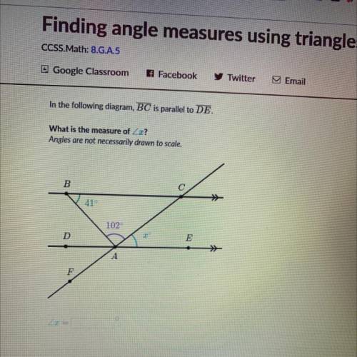 In the following diagram, BC is parallel to DE.

What is the measure of Zx?
Angles are not necessa