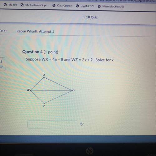 Suppose WX = 4x - 8 and WZ = 2x + 2. Solve for x