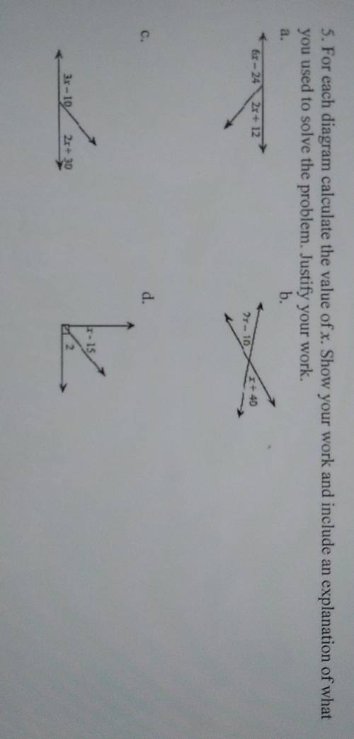 For each diagram calculate the value of x.​