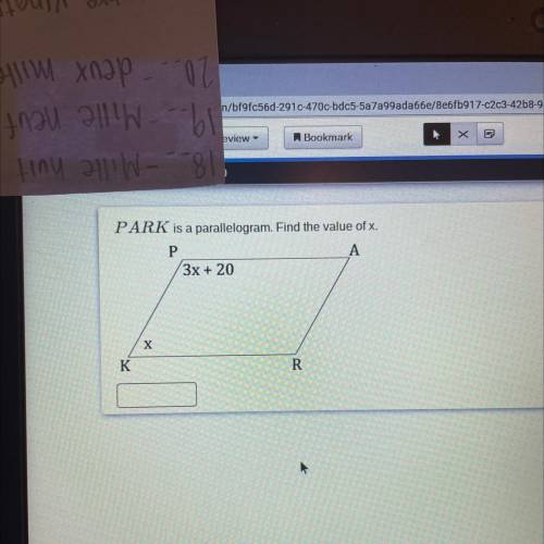 PARK is a parallelogram. Find the value of x.