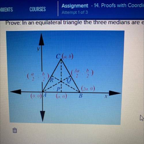 Complete the following proof. 
Prove: In an equilateral triangle the three medians are equal.