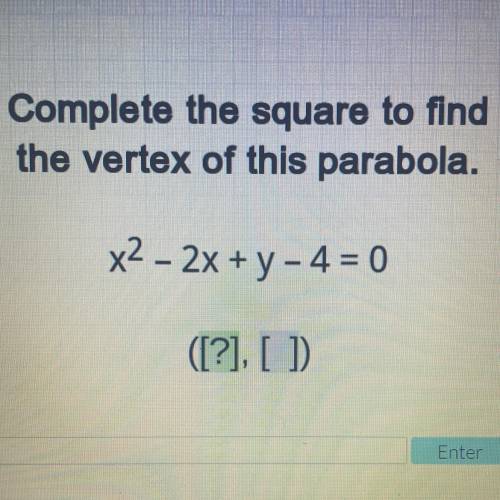 Complete the square to find
the vertex of this parabola.
x2 - 2x + y - 4 = 0