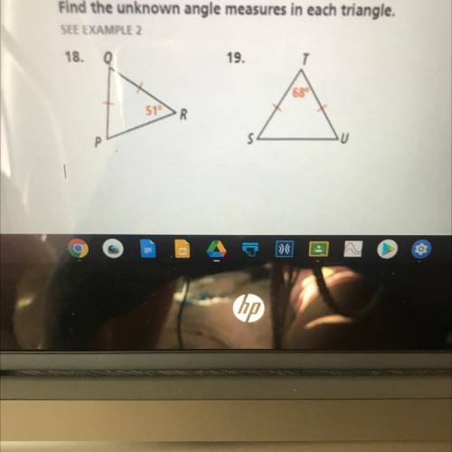 Find the unknown angle measures in each triangle