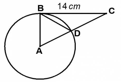 If AB is a radius, BC is a tangent, and, m∠BCA=28°determine m∠BDA, and the radius.