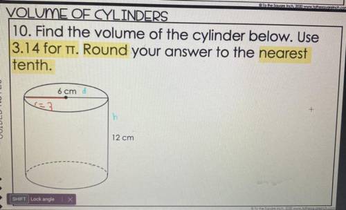 Find the volume of the cylinder below??
