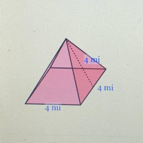 Find the surface area of a square pyramid with side length 4 mi and slant height 4 mi.
