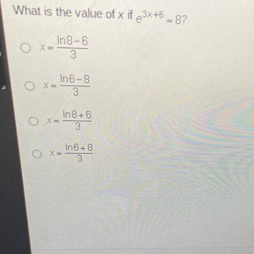 What’s the value of c if e^3x+6=8