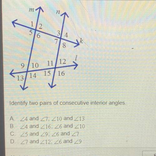 Identify two pairs of conservative interior angles
