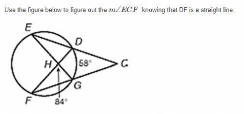 Use the figure below to figure out the m∠ECF knowing that DF is a straight line.