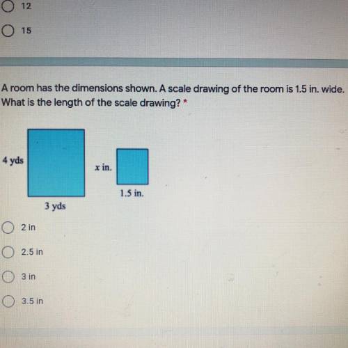 Please some one 

A room has the dimensions shown. A scale drawing of the room is 1.5 in. wid