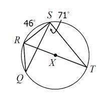 In circle X, if m∠QST = 71°, and mRS⌢ = 46°, find each measure. You will not use all of the answers