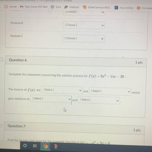 Complete the statement concerning the solution process for f(x)

3.22 - 112 - 20:
The factors of f