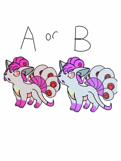 I need your opinions on my art I know the lines are sloppy but ignoring that do you want a or b (ph