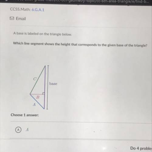 Which line segment shows the height that corresponds to the given base of the triangle