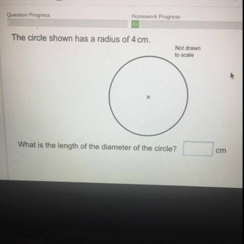 The circle shown has a radius of 4 cm.

Not drawn
to scale
Х
What is the length of the diameter of